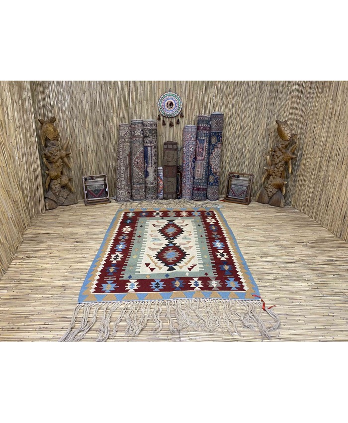 Handmade Turkish Denizli Nomadic Original  Wool on Wool Kilim – FREE SHIPPING..!